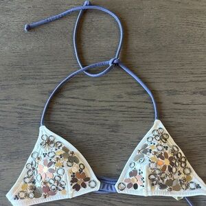 Victoria’s Secret Embellished Triangle Blue & White Bikini Top Size Extra Small
